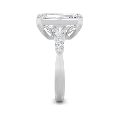 8.5Cttw Emerald Shaped Lab Grown Diamond (F/VS) Bold Statement Accented Ring in 14K Gold