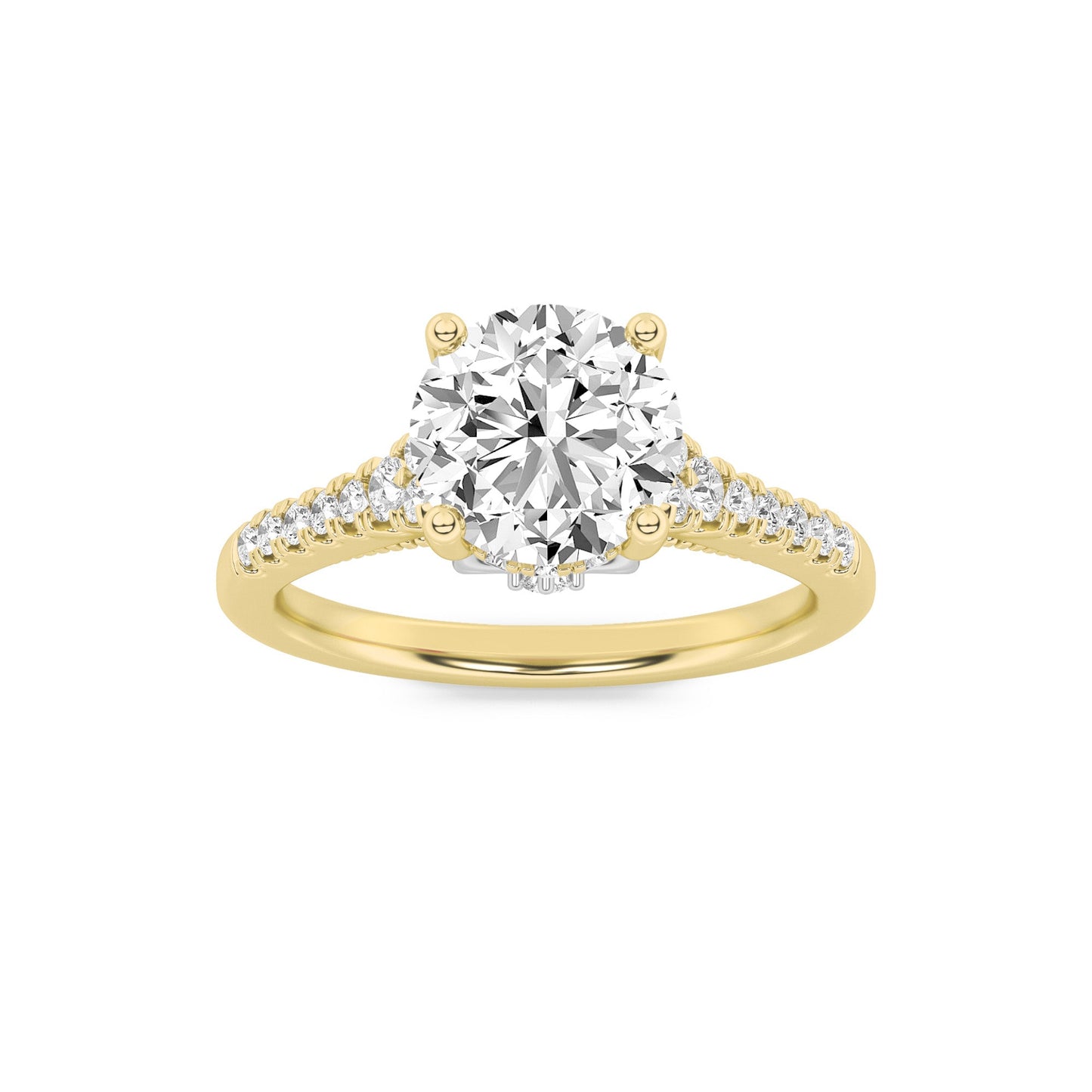 1.5Cttw Round Shaped Lab Grown Diamond (G/VS) Accented Two Tone Engagement Ring in 14K Gold