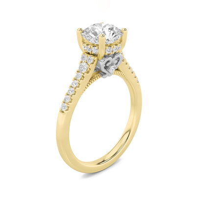 1.5Cttw Round Shaped Lab Grown Diamond (G/VS) Accented Two Tone Engagement Ring in 14K Gold