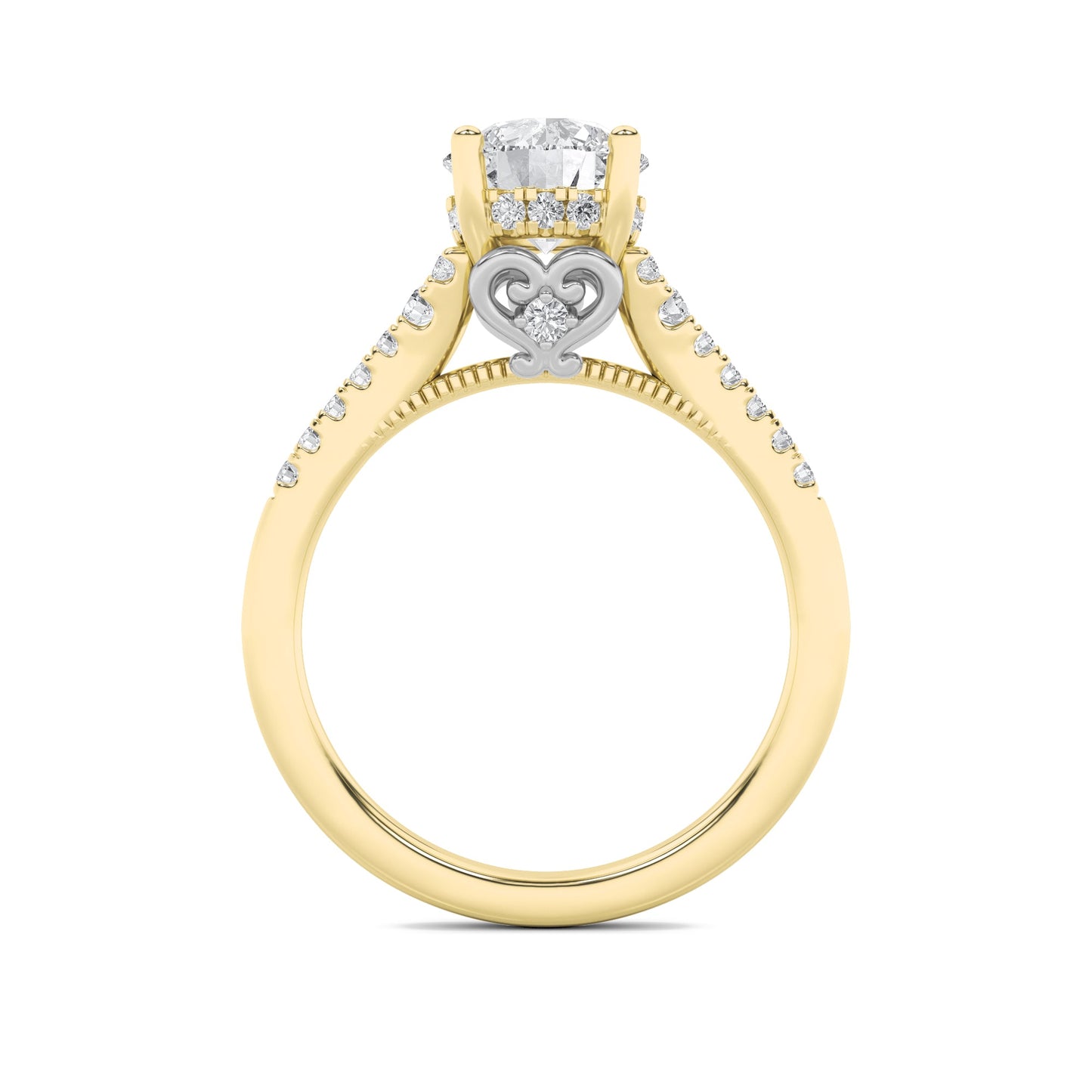 1.5Cttw Round Shaped Lab Grown Diamond (G/VS) Accented Two Tone Engagement Ring in 14K Gold