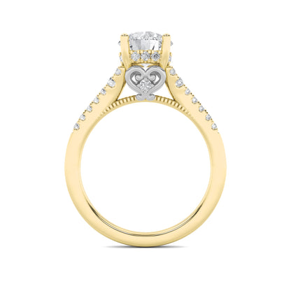 1.5Cttw Round Shaped Lab Grown Diamond (G/VS) Accented Two Tone Engagement Ring in 14K Gold