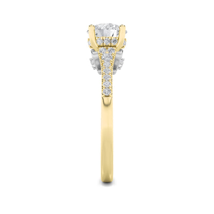 1.5Cttw Round Shaped Lab Grown Diamond (G/VS) Accented Two Tone Engagement Ring in 14K Gold