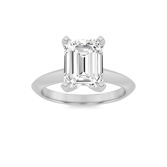 3Cttw Emerald Shaped Lab Grown Diamond (F/VS) Knife Edge Shank Solitaire Engagement Ring in 14K Gold