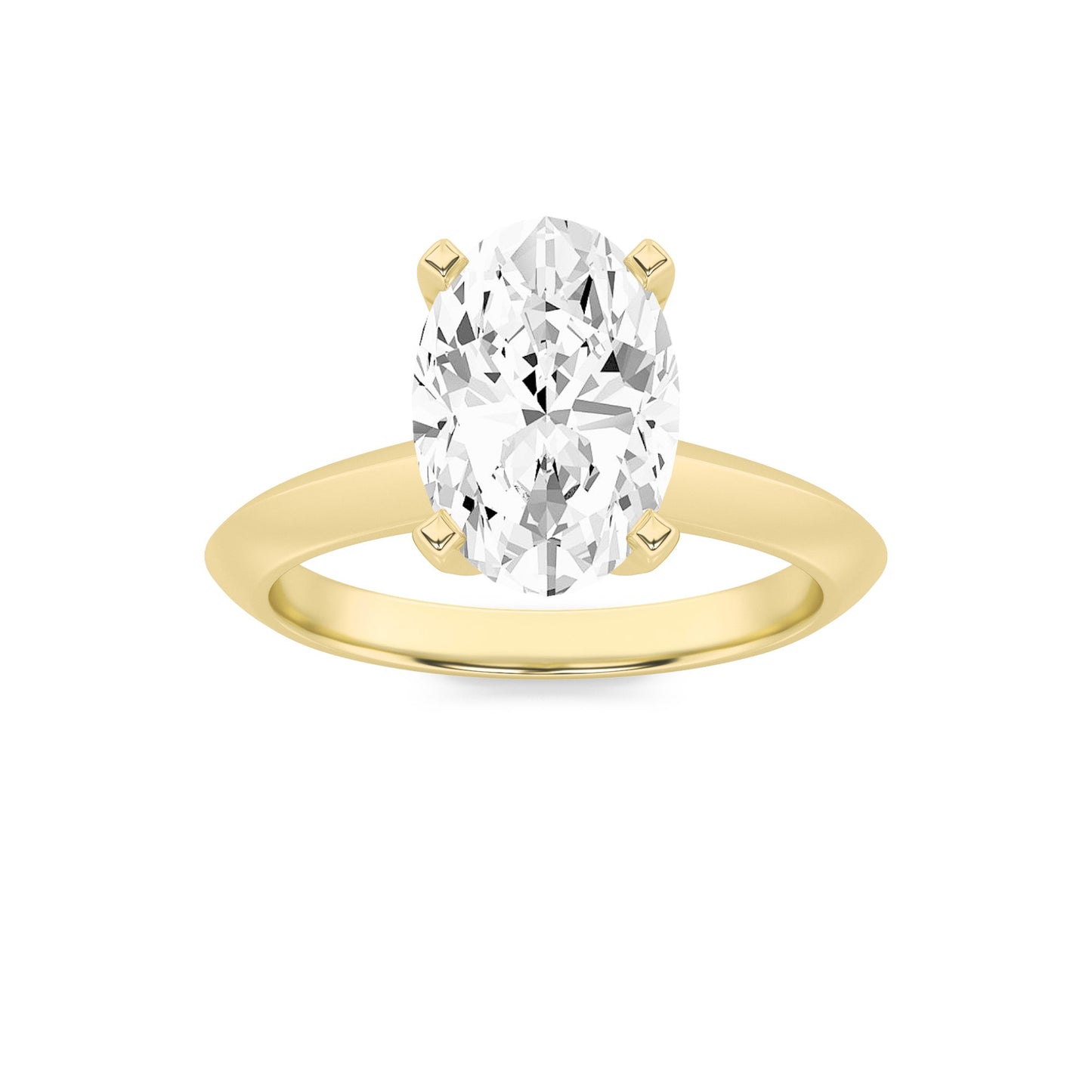 3Cttw Oval Shaped Lab Grown Diamond (F/VS) Knife Edge Shank Solitaire Engagement Ring in 14K Gold