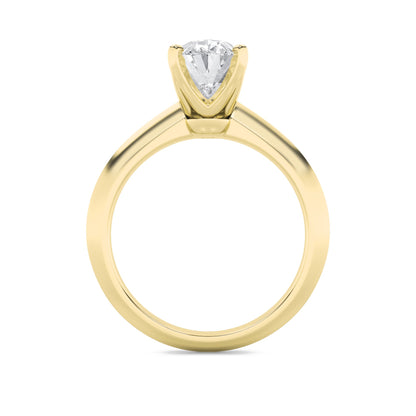 3Cttw Oval Shaped Lab Grown Diamond (F/VS) Knife Edge Shank Solitaire Engagement Ring in 14K Gold