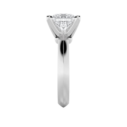 3Cttw Princess Shaped Lab Grown Diamond (F/VS) Knife Edge Shank Solitaire Engagement Ring in 14K Gold