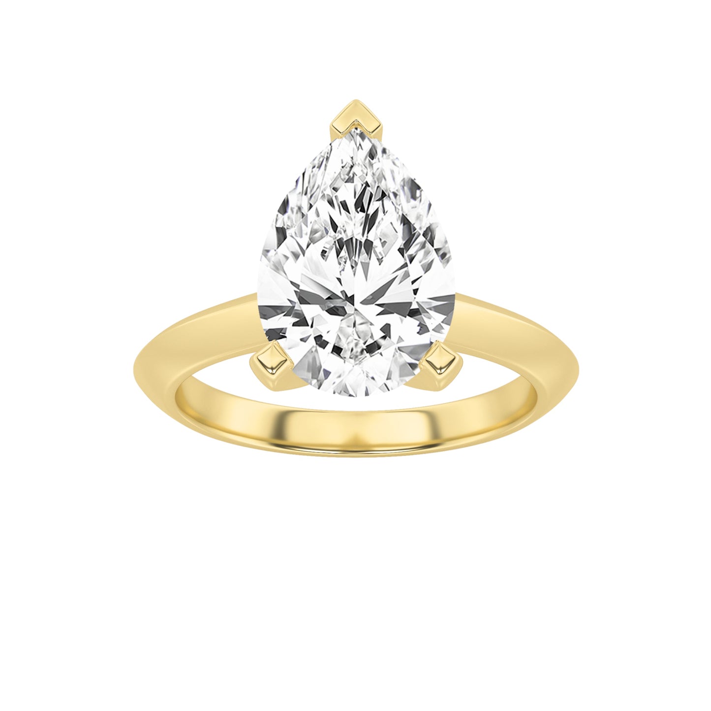 2Cttw Pear Shaped Lab Grown Diamond (F/VS) Knife Edge Shank Solitaire Engagement Ring in 14K Gold