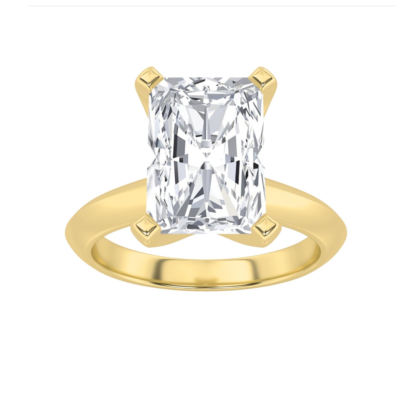 3Cttw Radiant Shaped Lab Grown Diamond (F/VS) Knife Edge Shank Solitaire Engagement Ring in 14K Gold