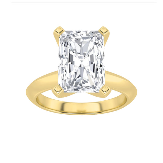 3Cttw Radiant Shaped Lab Grown Diamond (F/VS) Knife Edge Shank Solitaire Engagement Ring in 14K Gold