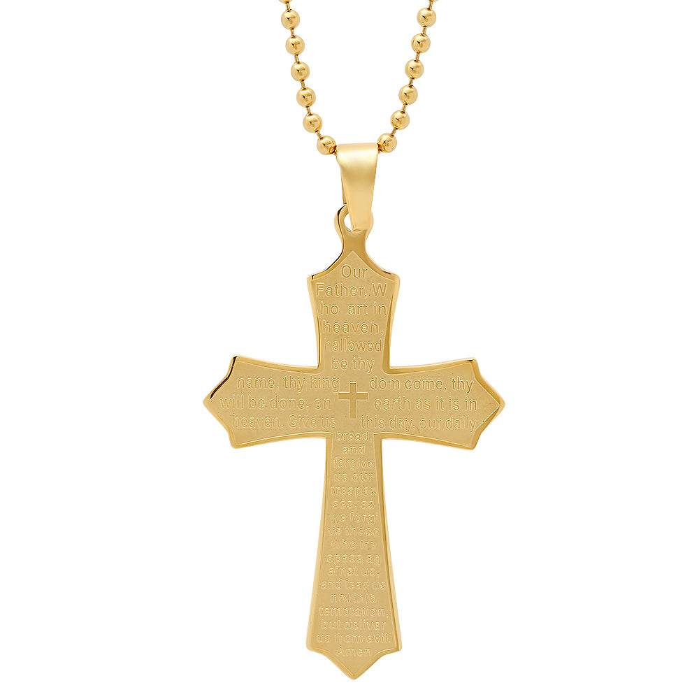 Stainless Steel Our Father Cross Pendant