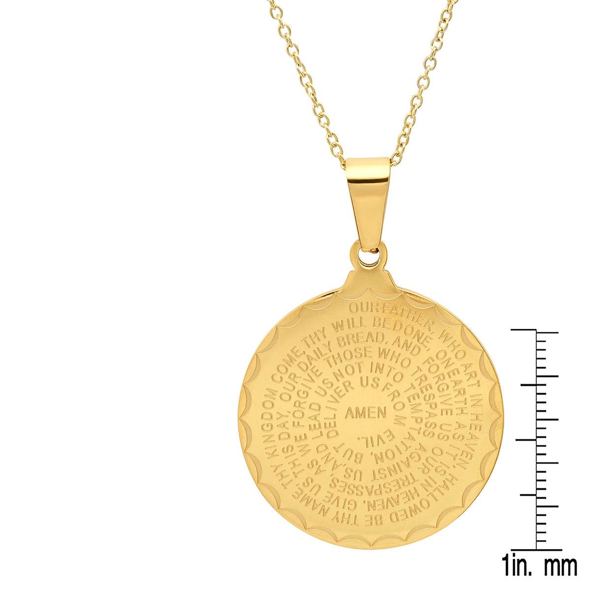 Ladies 18kt Gold Plated Our Father English Prayer Round Reversible Pendant