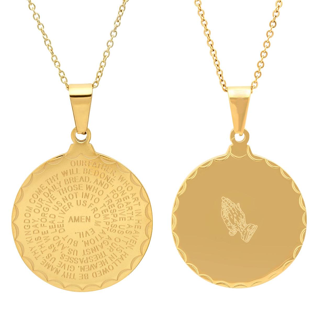 Ladies 18kt Gold Plated Our Father English Prayer Round Reversible Pendant