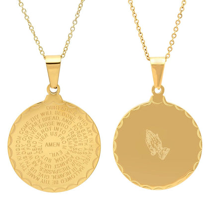 Ladies 18kt Gold Plated Our Father English Prayer Round Reversible Pendant