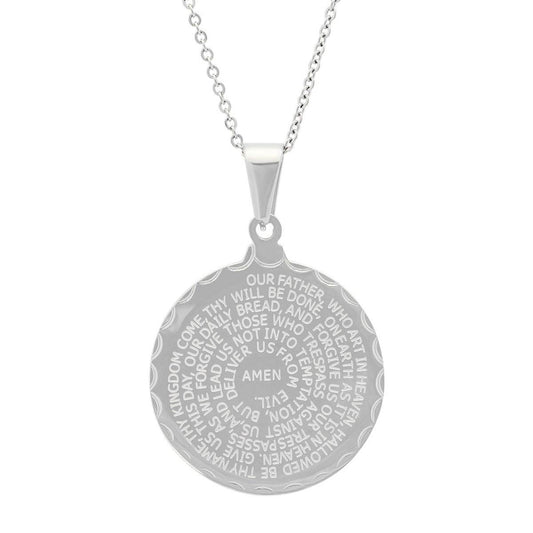 Ladies Double Sided Stainless Steel Lord's Prayer And Serenity Prayer Pendant.