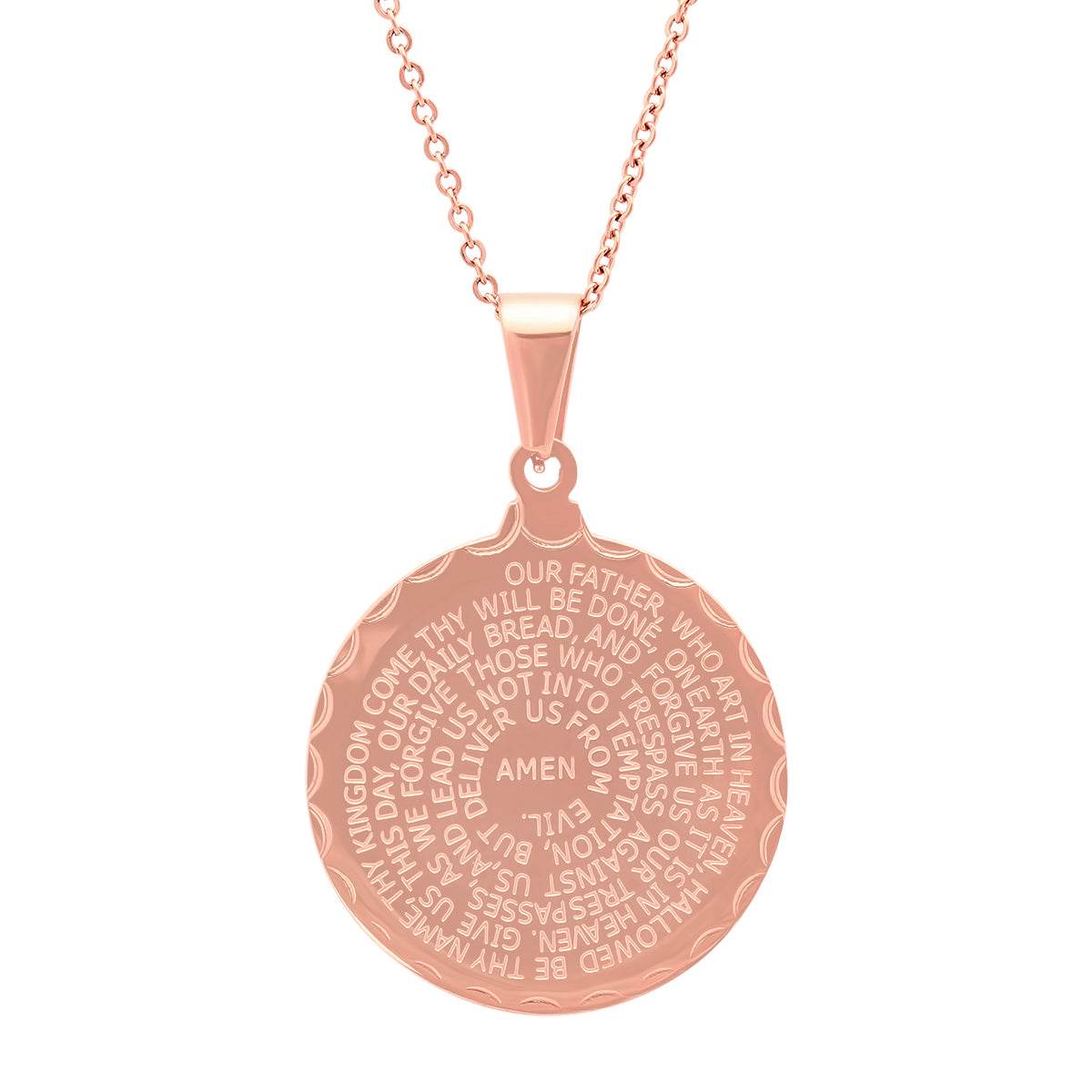 Ladies Double Sided Stainless Steel Lord's Prayer And Serenity Prayer Pendant.