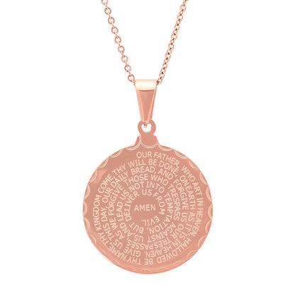 Ladies Double Sided Stainless Steel Lord's Prayer And Serenity Prayer Pendant.