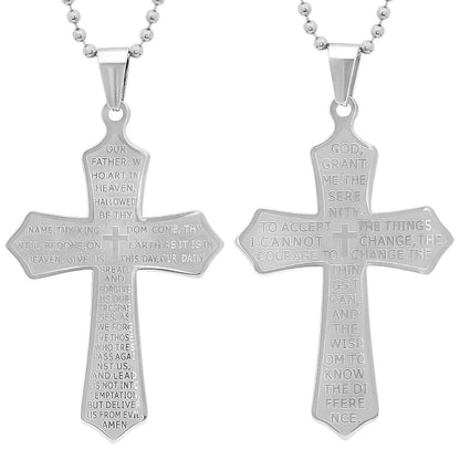 Double Sided Prayer Our Father Lord's Prayer And Serenity Prayer Cross Pendant