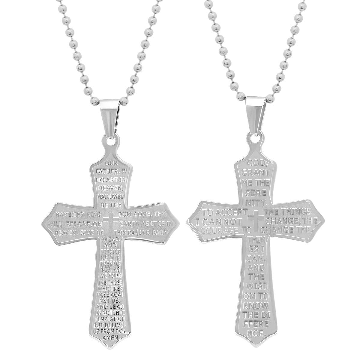 Double Sided Prayer Our Father Lord's Prayer And Serenity Prayer Cross Pendant