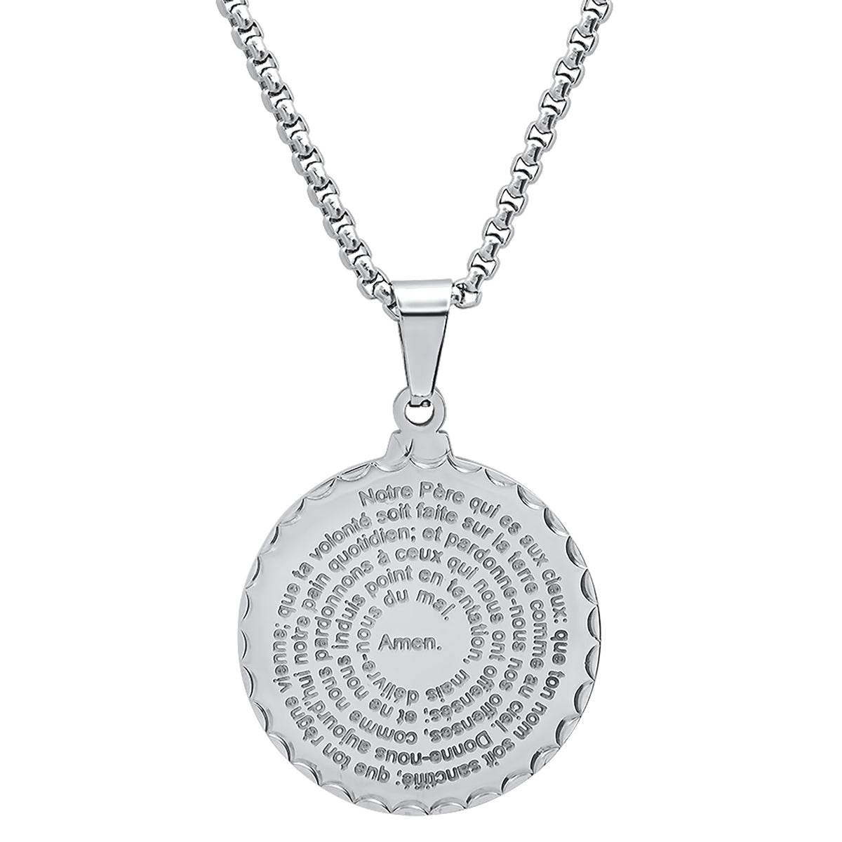 Stainless Steel Notre Pere French Prayer Round Pendant