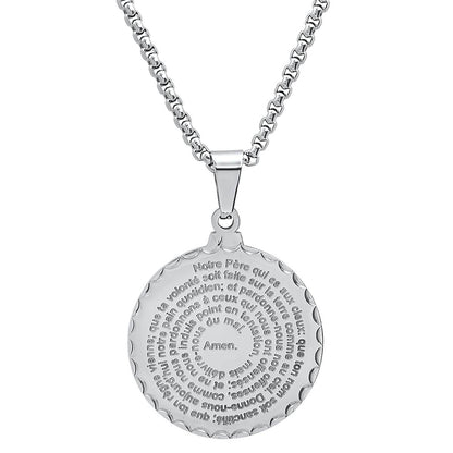 Stainless Steel Notre Pere French Prayer Round Pendant