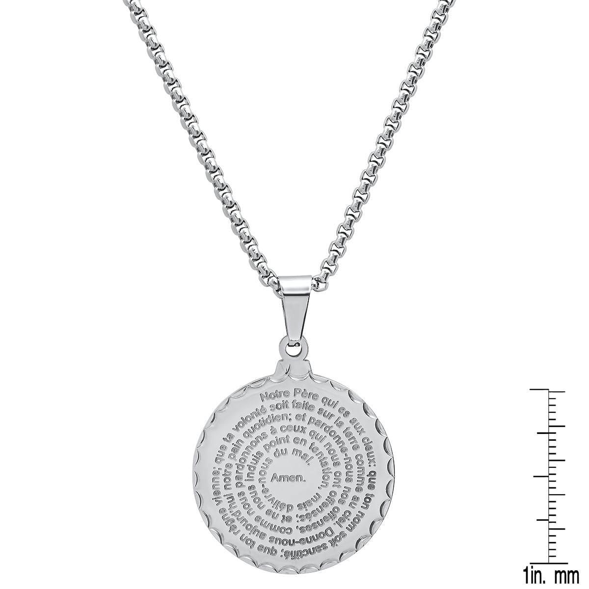 Stainless Steel Notre Pere French Prayer Round Pendant