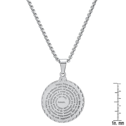 Stainless Steel Notre Pere French Prayer Round Pendant