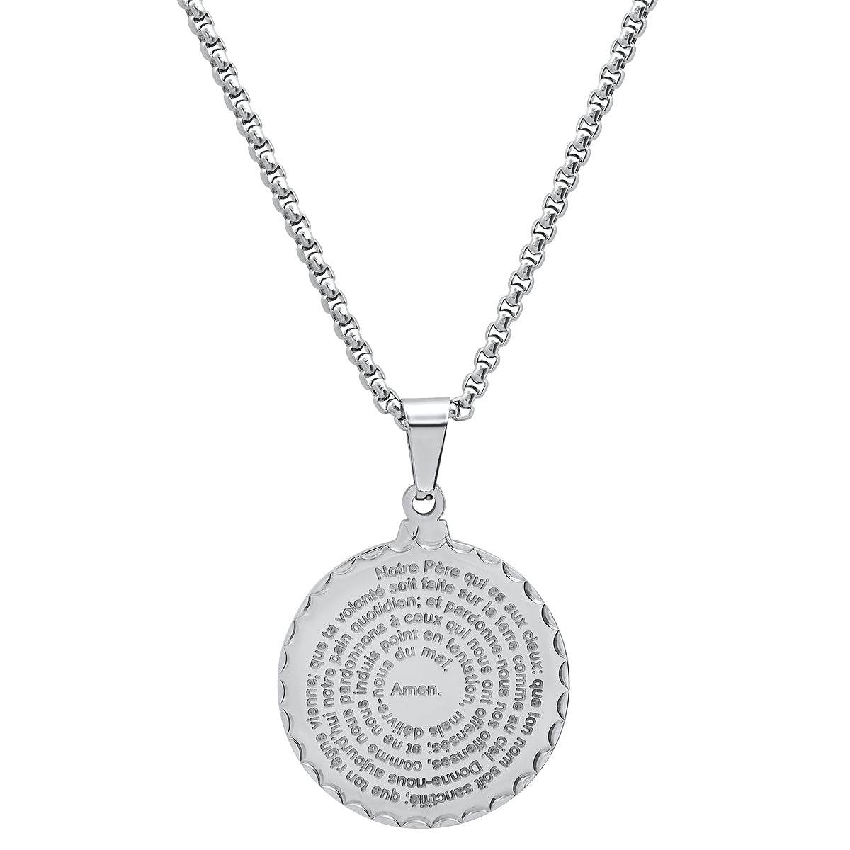 Stainless Steel Notre Pere French Prayer Round Pendant