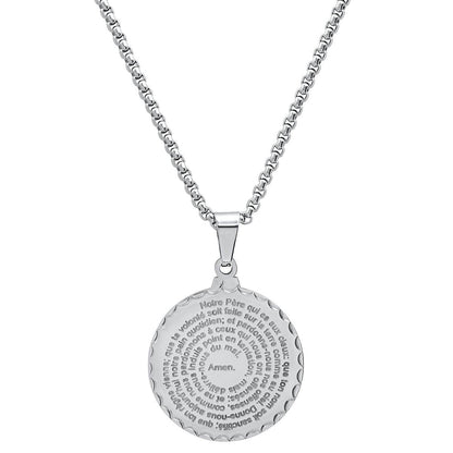 Stainless Steel Notre Pere French Prayer Round Pendant