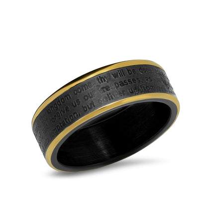 Two Tone Black IP And 18K Gold Plated Stainless Steel Lords Prayer Ring