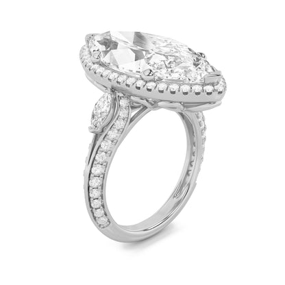 9Cttw Marquise Shaped Lab Grown Diamond (F/VS) Bold Statement Accented  Ring in 14K Gold