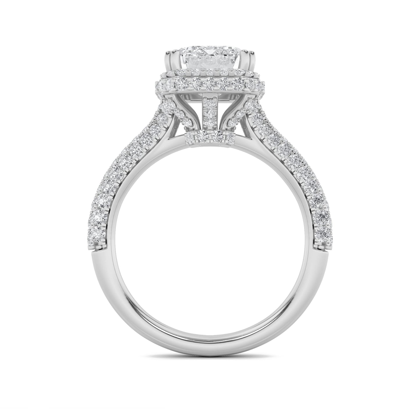3Cttw Emerald Shaped Lab Grown Diamond (G/VS) HaloAccented Engagement Ring in 14K Gold