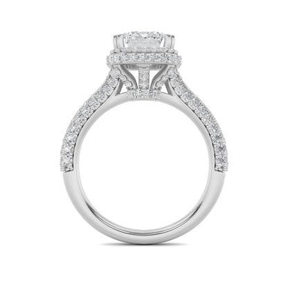 3Cttw Emerald Shaped Lab Grown Diamond (G/VS) HaloAccented Engagement Ring in 14K Gold