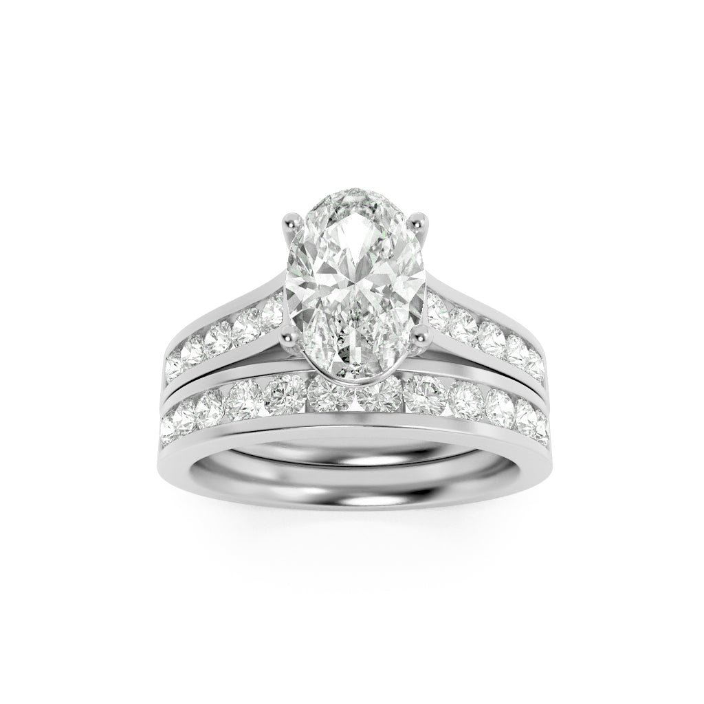 2Cttw Oval Shaped Lab Grown Diamond (F/VS) ChannelSet Bridal Engagement Ring in 14K Gold