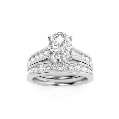 2Cttw Oval Shaped Lab Grown Diamond (F/VS) ChannelSet Bridal Engagement Ring in 14K Gold