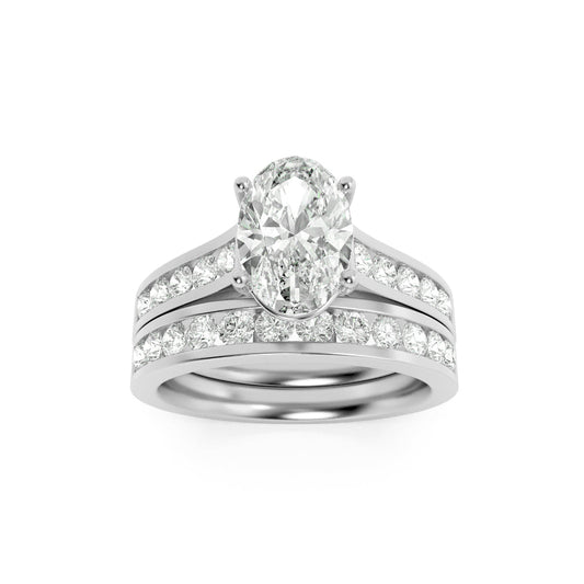2Cttw Oval Shaped Lab Grown Diamond (F/VS) ChannelSet Bridal Engagement Ring in 14K Gold