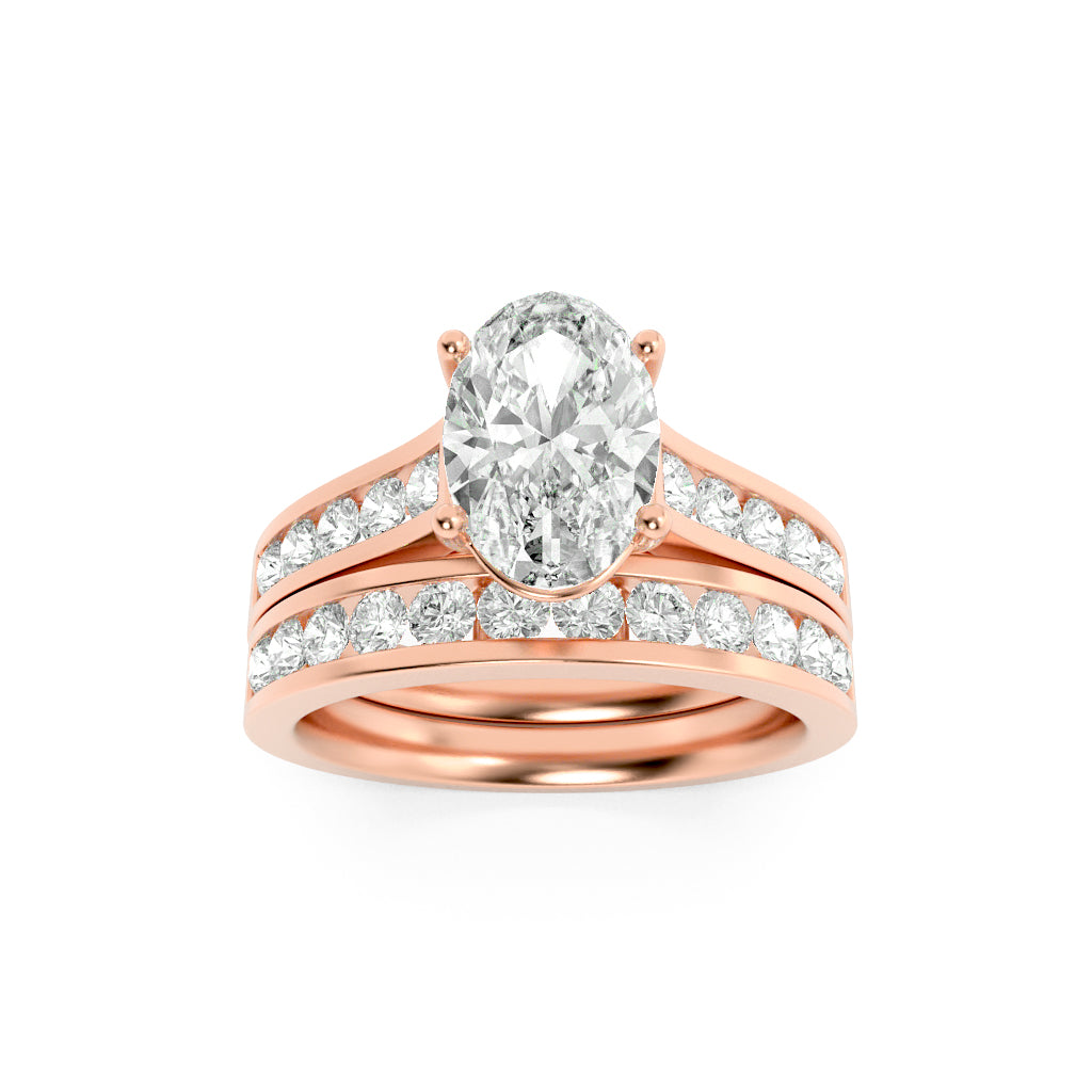2Cttw Oval Shaped Lab Grown Diamond (F/VS) ChannelSet Bridal Engagement Ring in 14K Gold