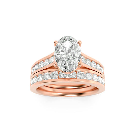 2Cttw Oval Shaped Lab Grown Diamond (F/VS) ChannelSet Bridal Engagement Ring in 14K Gold