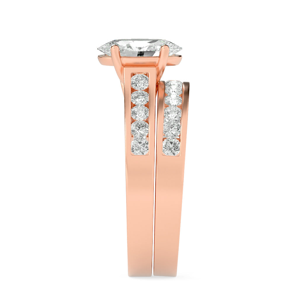 2Cttw Oval Shaped Lab Grown Diamond (F/VS) ChannelSet Bridal Engagement Ring in 14K Gold