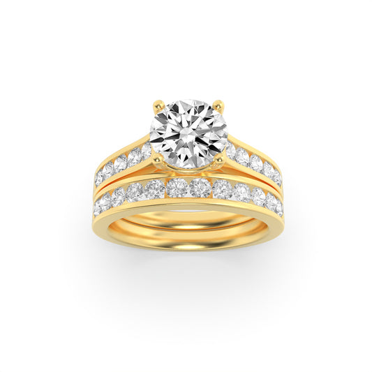 2Cttw Round Shaped Lab Grown Diamond (F/VS) Channel Set Bridal Engagement Ring in 14K Gold