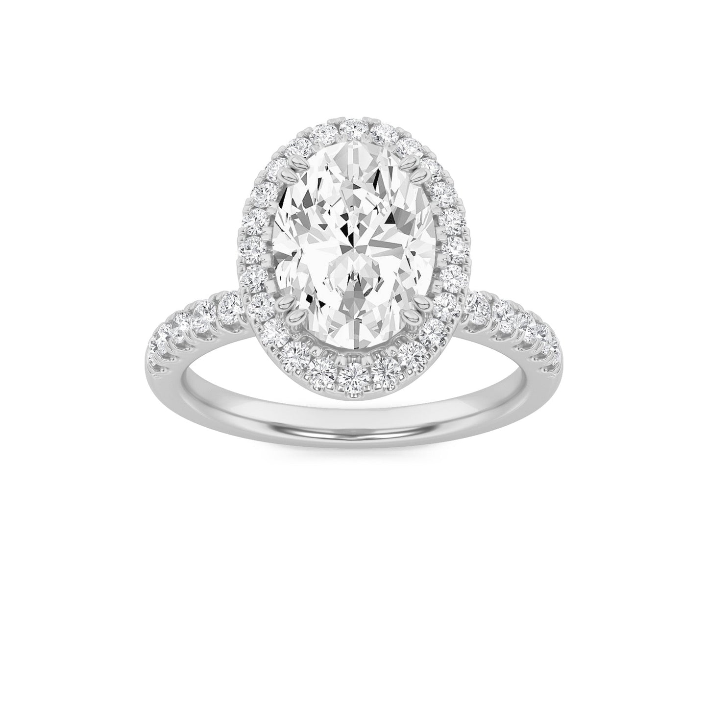 3Cttw Oval Shaped Lab Grown Diamond Halo Accented Engagement Ring in 14K Gold
