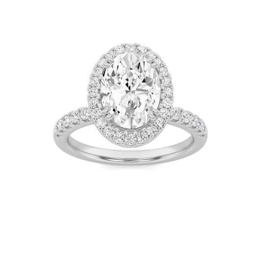 3Cttw Oval Shaped Lab Grown Diamond Halo Accented Engagement Ring in 14K Gold