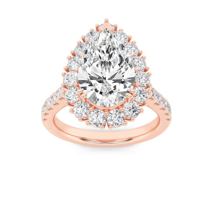 4Cttw Pear Shaped Lab Grown Diamond (F/VS) Bold Classic Engagement Ring in 14K Gold