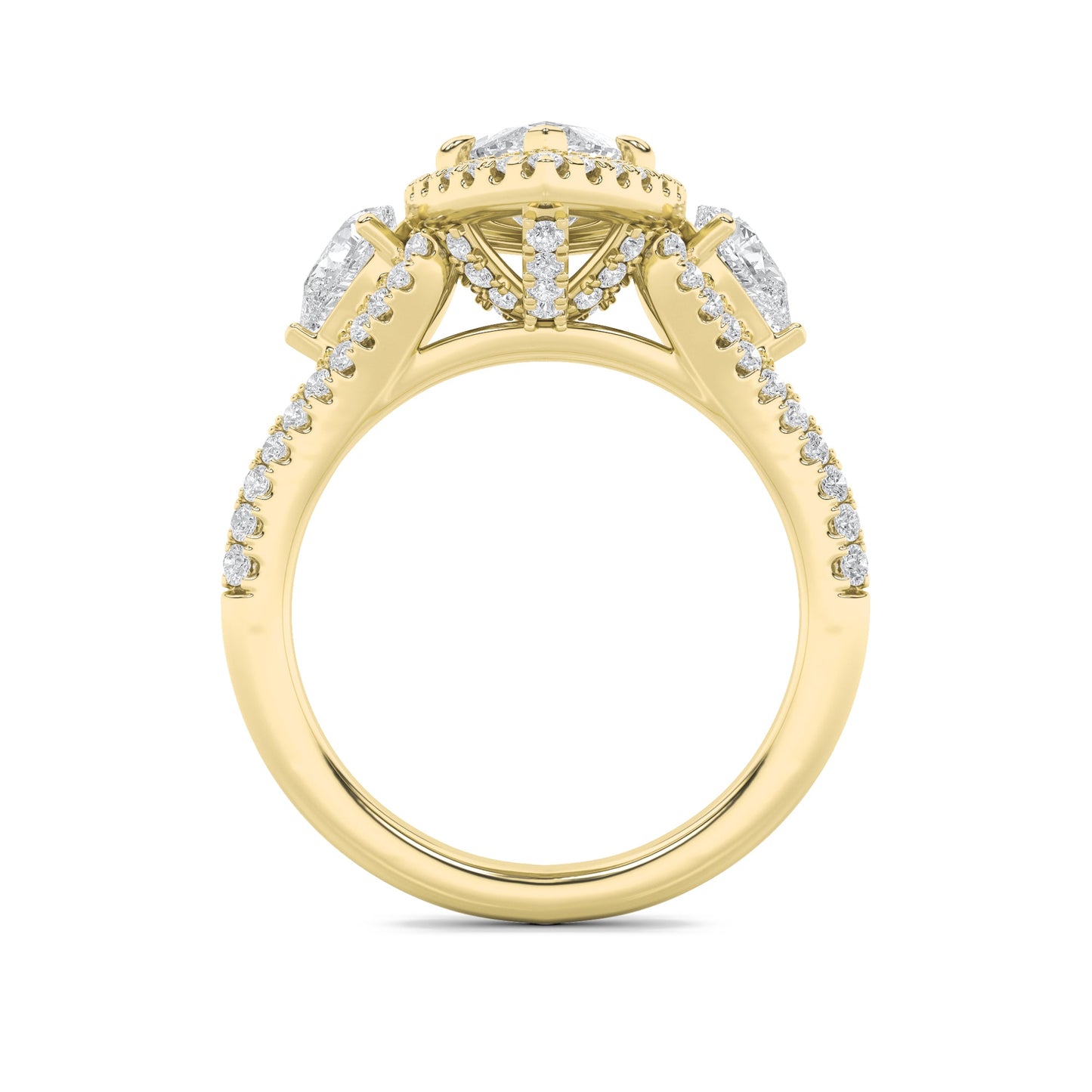 3Cttw Marquise Shaped Lab Grown Diamond (G/VS) Three Stone Bold Accented Engagement Ring in 14K Gold