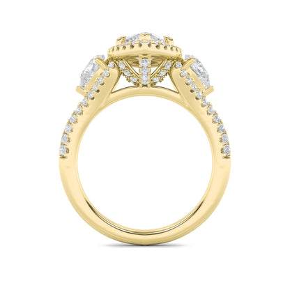 3Cttw Marquise Shaped Lab Grown Diamond (G/VS) Three Stone Bold Accented Engagement Ring in 14K Gold