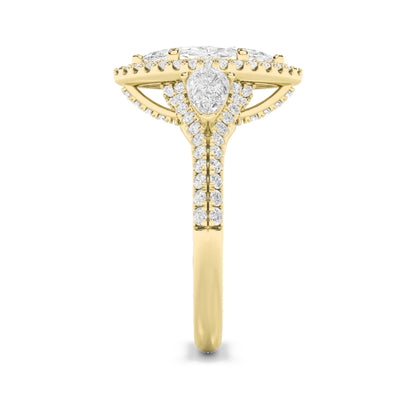 3Cttw Marquise Shaped Lab Grown Diamond (G/VS) Three Stone Bold Accented Engagement Ring in 14K Gold