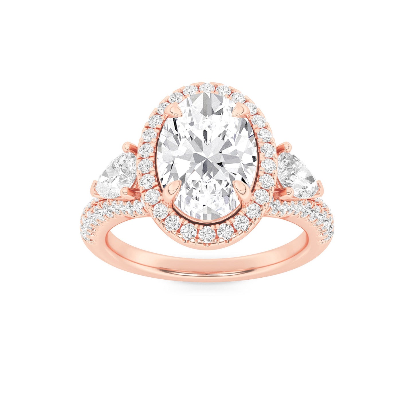 3Cttw Oval Shaped Lab Grown Diamond (F/VS) Three Stone Bold Accented Engagement Ring in 14K Gold