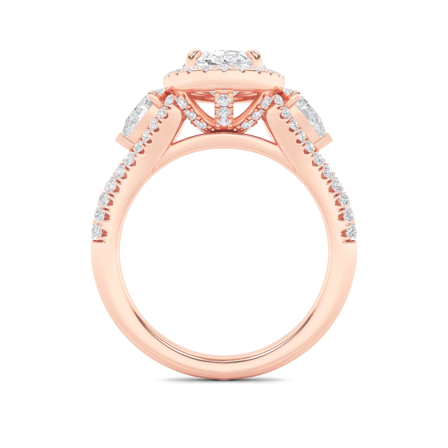 3Cttw Oval Shaped Lab Grown Diamond (F/VS) Three Stone Bold Accented Engagement Ring in 14K Gold