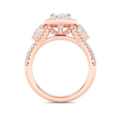 3Cttw Oval Shaped Lab Grown Diamond (F/VS) Three Stone Bold Accented Engagement Ring in 14K Gold