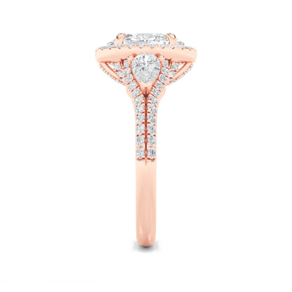 3Cttw Oval Shaped Lab Grown Diamond (F/VS) Three Stone Bold Accented Engagement Ring in 14K Gold