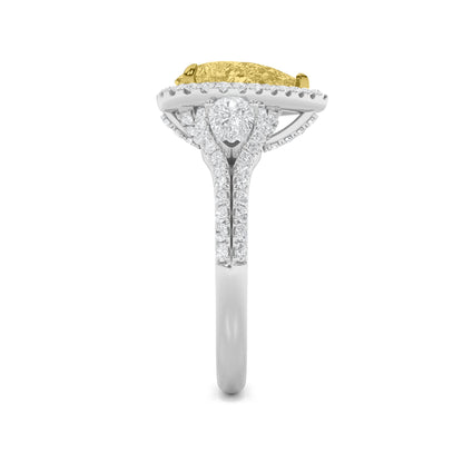 3Cttw Pear Shaped Yellow Lab Grown Diamond (F/VS) Three Stone Bold Accented Engagement Ring in 14K Gold